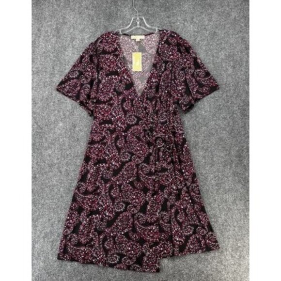 Michael Kors Black Wrap Dress Micro Floral Paisley Print Women’s 1X Office NWT - Picture 1 of 15